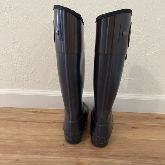 Hunter Womens 6 Regent Carlyle ColorBlock Tall Gloss Rain Boots Black Brown Snow - Picture 9 of 12